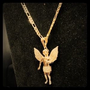 14K Gold Bonded Baby Angel & 5mm Figaro Link Chain